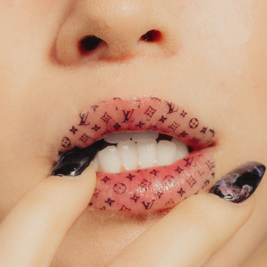 HD wallpaper: woman putting lipstick on lips, focus photography of woman's  lip with Louis Vuitton tattoo and red lipstick