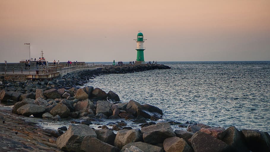 sea, water, rock, solid, rock - object, sky, built structure HD wallpaper