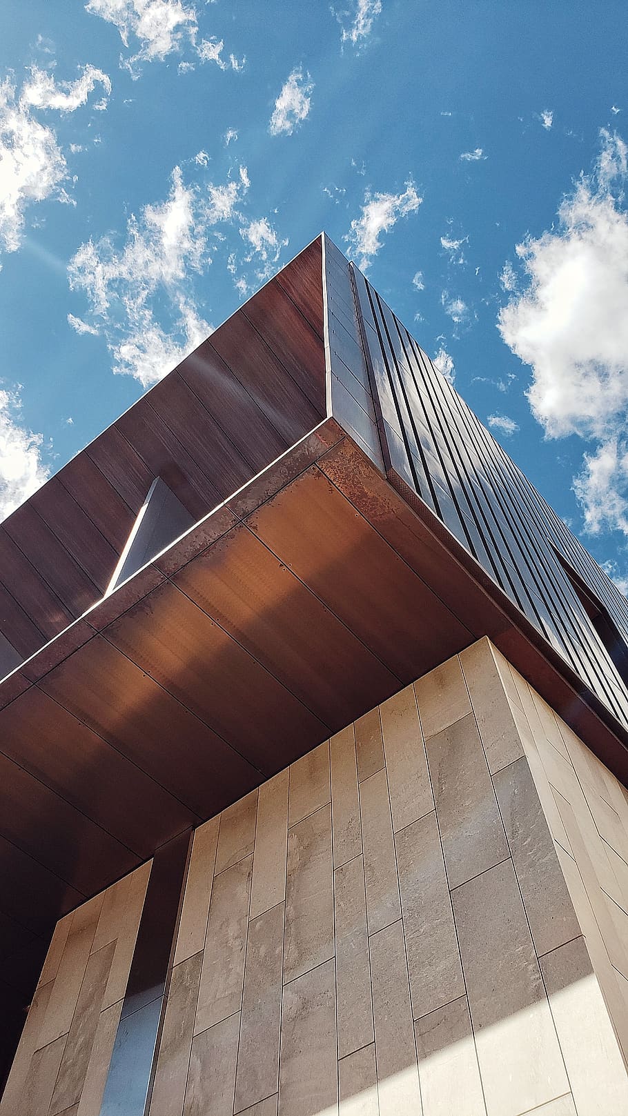 brown building under blue sky, cloud - sky, architecture, low angle view HD wallpaper