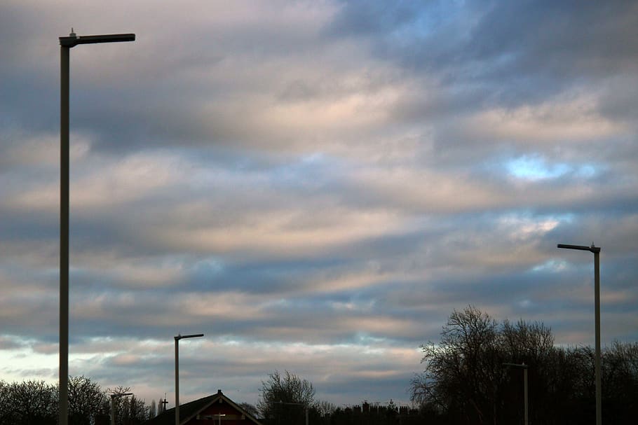 sky, clouds, cloud - sky, street, street light, nature, no people HD wallpaper
