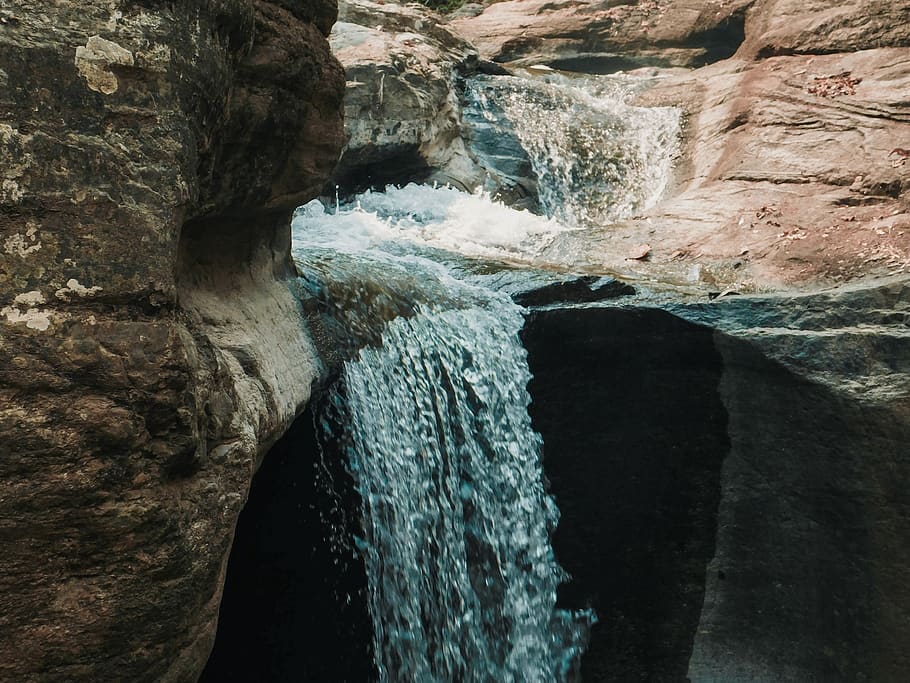 water flowing between rocks, solid, rock - object, rock formation HD wallpaper