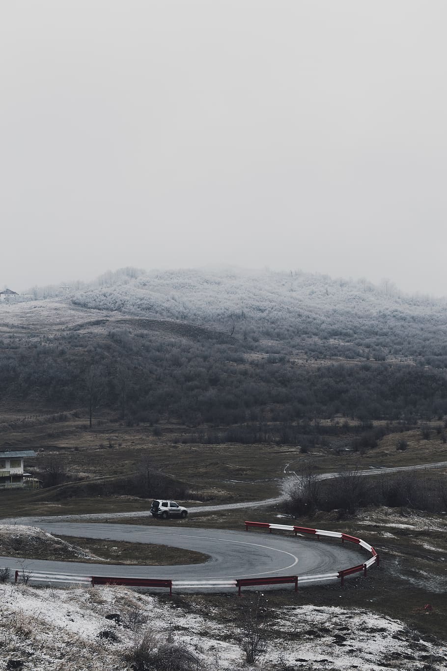 romania, câmpina, winter, hill, trees, frozen, road, transportation HD wallpaper