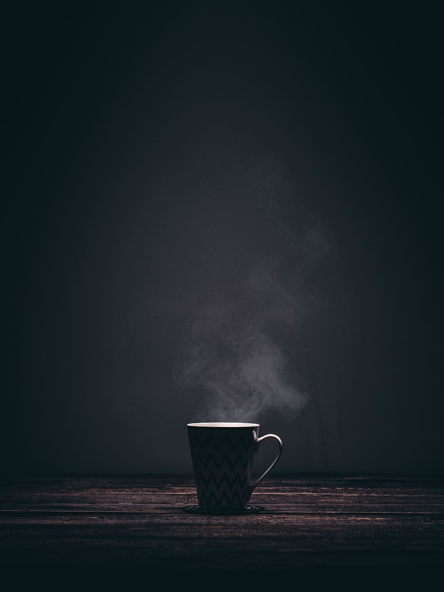cup, mug, steaming, smoke, coffee, drink, dark, table, coffee cup HD wallpaper