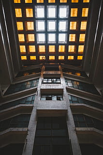 brown concrete building, window, architecture, skylight, handrail HD wallpaper