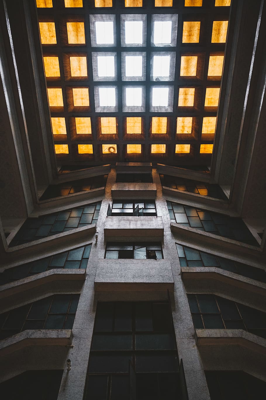 brown concrete building, window, architecture, skylight, handrail HD wallpaper