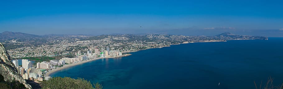 spain, calp, water, architecture, building exterior, city, blue HD wallpaper