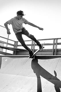 Grayscale Photography of Man Skateboarding on Ramp, action, balance HD wallpaper