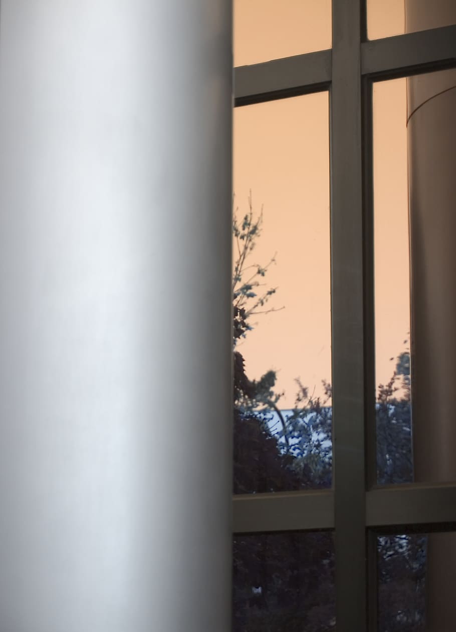 orange, lines, building, tree, window, indoors, no people, sunset HD wallpaper