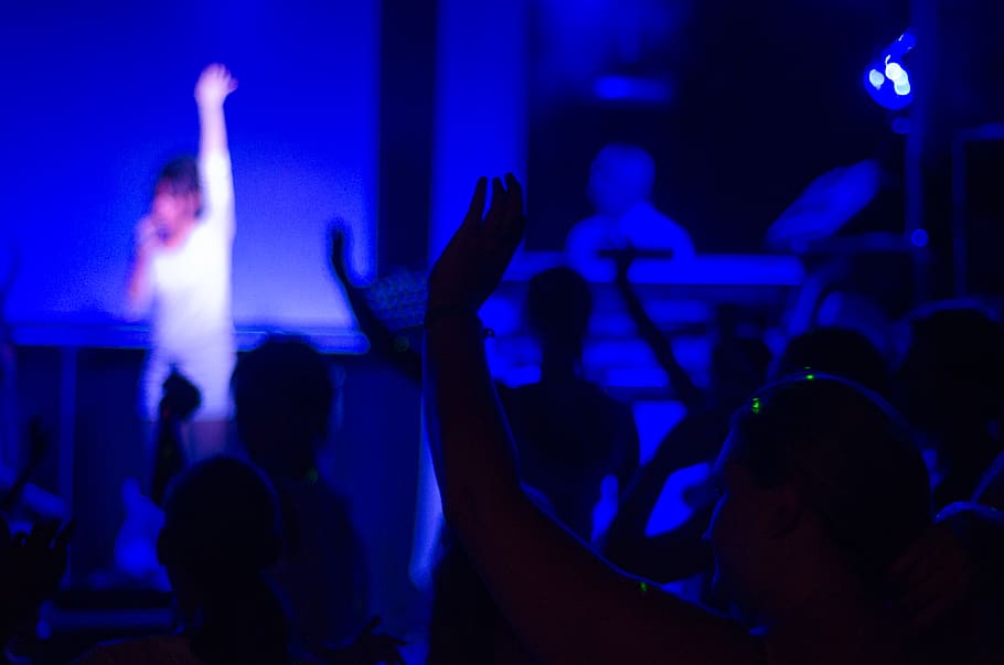 Woman Lifting Her Hand, audience, band, blur, celebration, closeup HD wallpaper