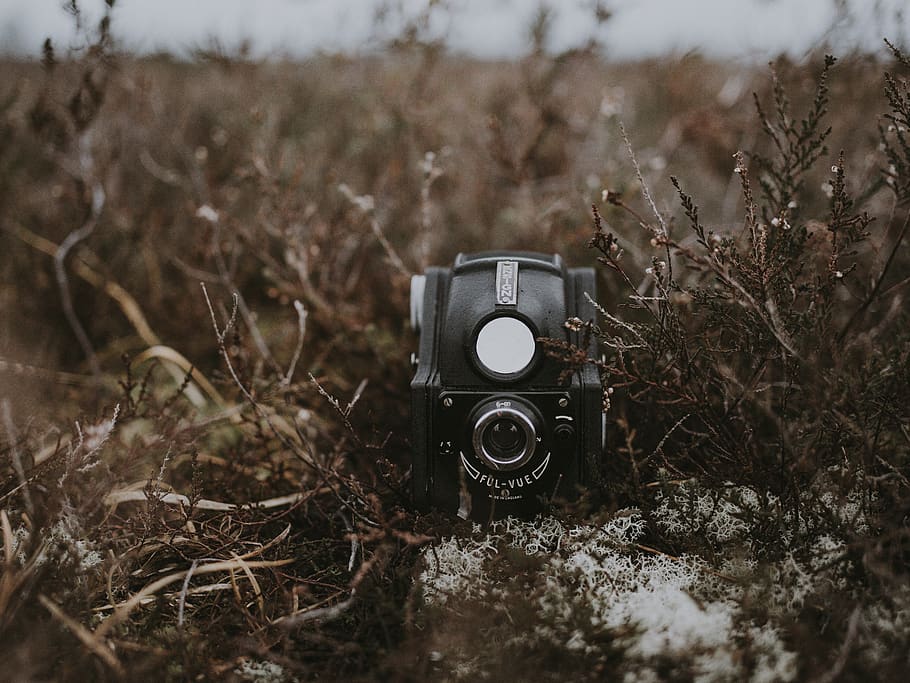 grey and black camera on brown field, electronics, video camera HD wallpaper