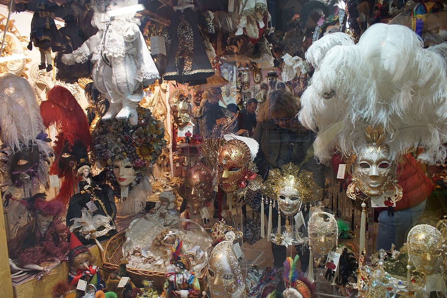 venice, italy, carnival masks, art and craft, retail, representation HD wallpaper