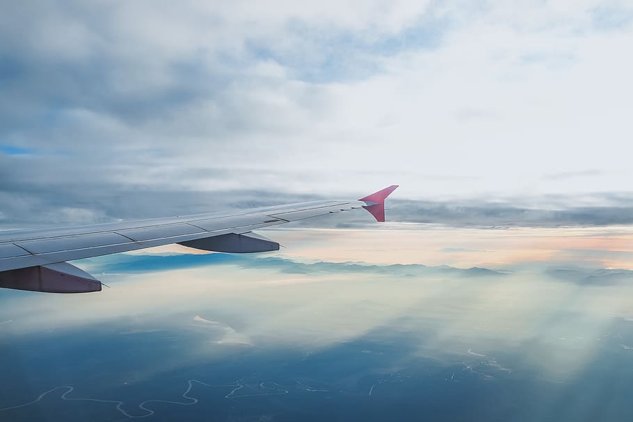 plane, lake, forest, cloud, clouds, sun, sunrise, airplane HD wallpaper