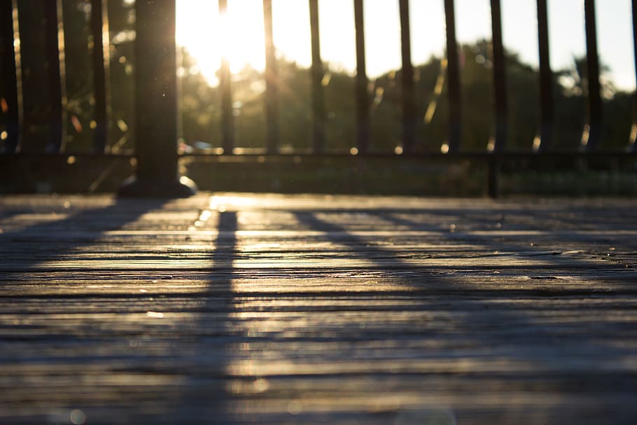 light, fence, deck, wood, sunshine, sunset, night, sunlight, HD wallpaper