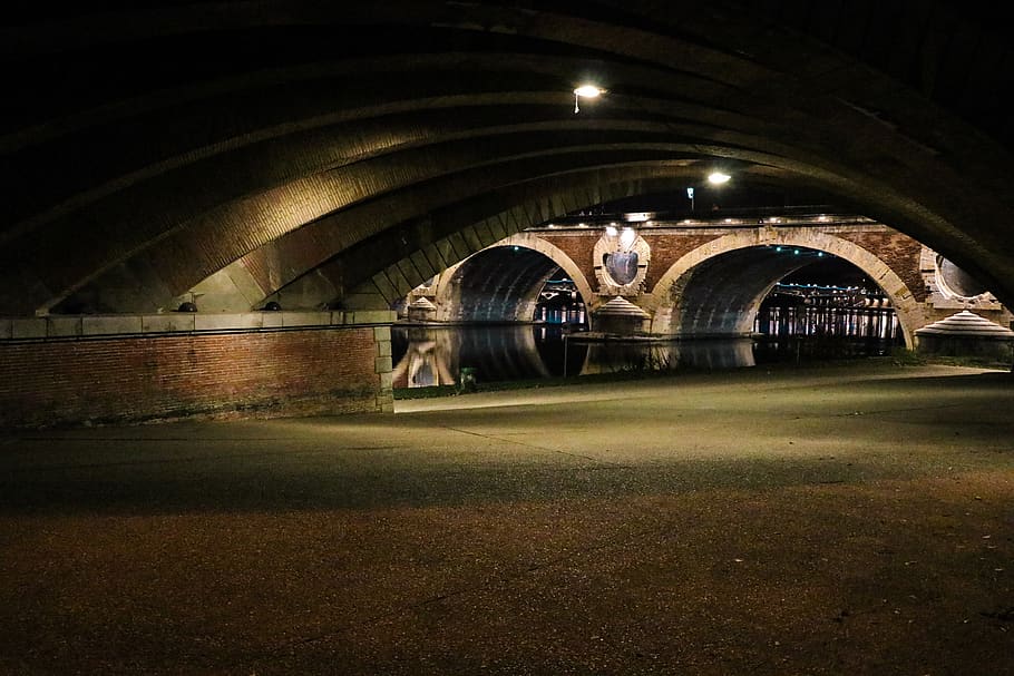 france, toulouse, river, night, city, landscape, light, bridge HD wallpaper