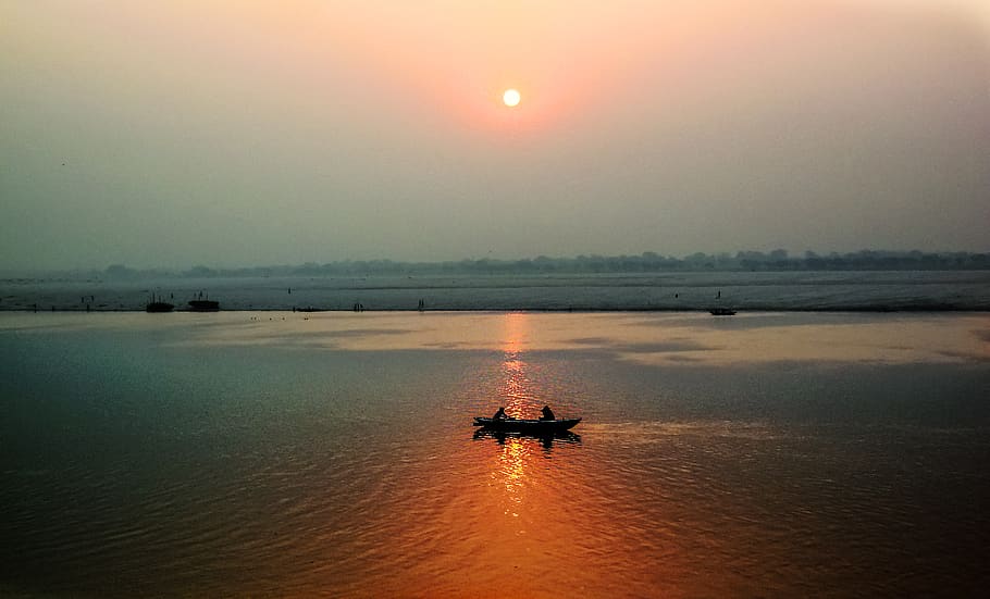 india, varanasi, boat, river, sunrise, ghat, landscape, nature HD wallpaper