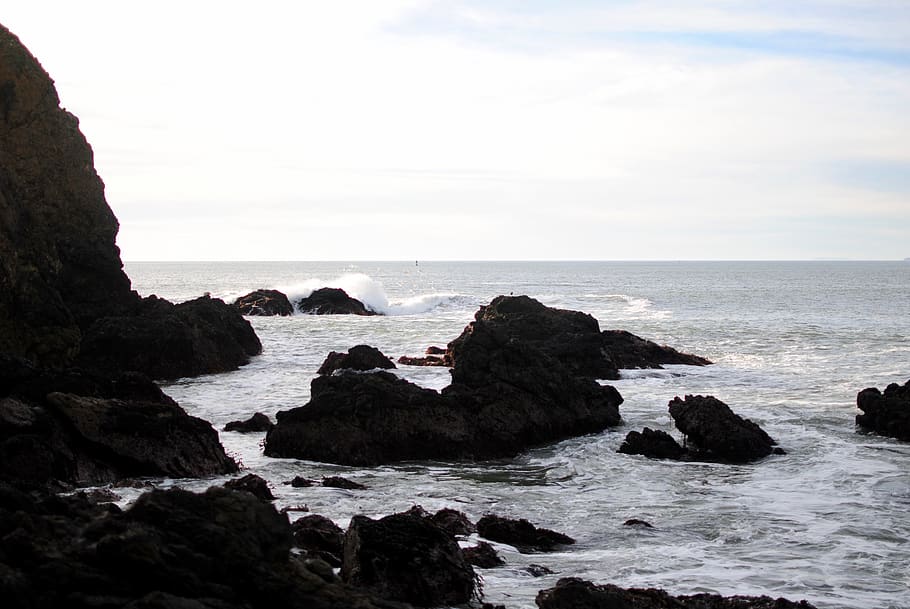 ocean, rocks, shore, coast, cliffs, waves, water, beach, sea HD wallpaper