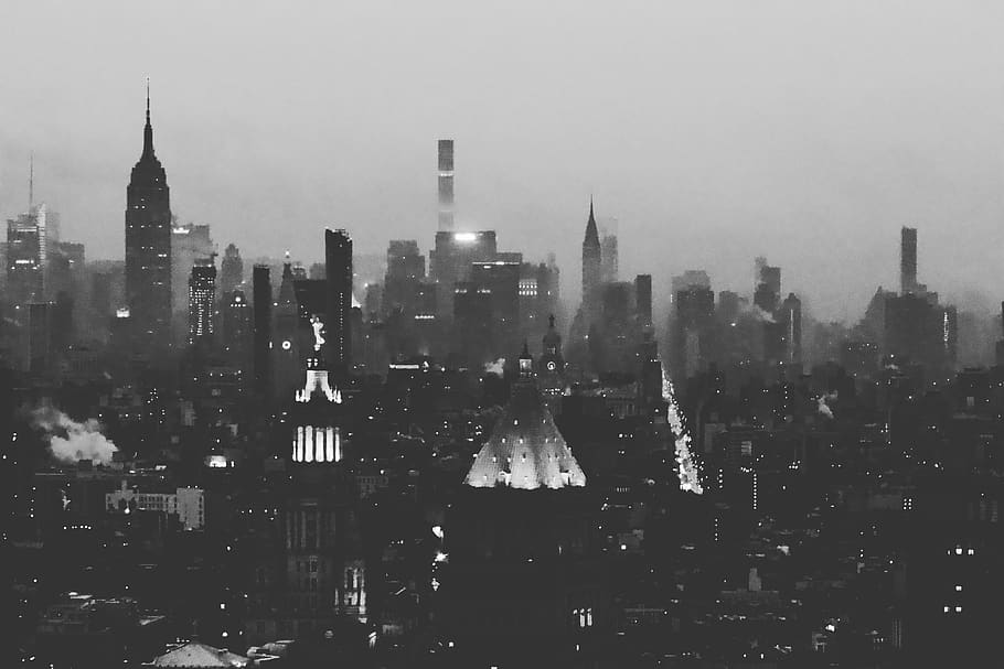 new york, united states, midtown, black and white, empire state building