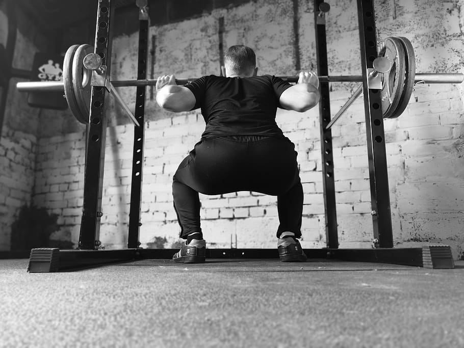 barbell, gym, squat rack, man, strength, weights, weight training, HD wallpaper