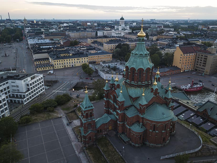 finland, helsinki, uspenski cathedral, russian church, drone photo, HD wallpaper