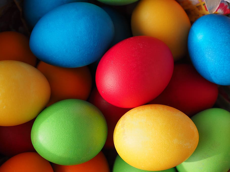 easter eggs, easter eggs colors, yellow, orange, red, green, HD wallpaper
