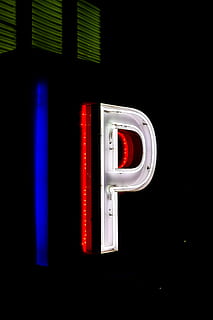 P neon signage, light, carpark, minimal, parking, letter, text HD wallpaper