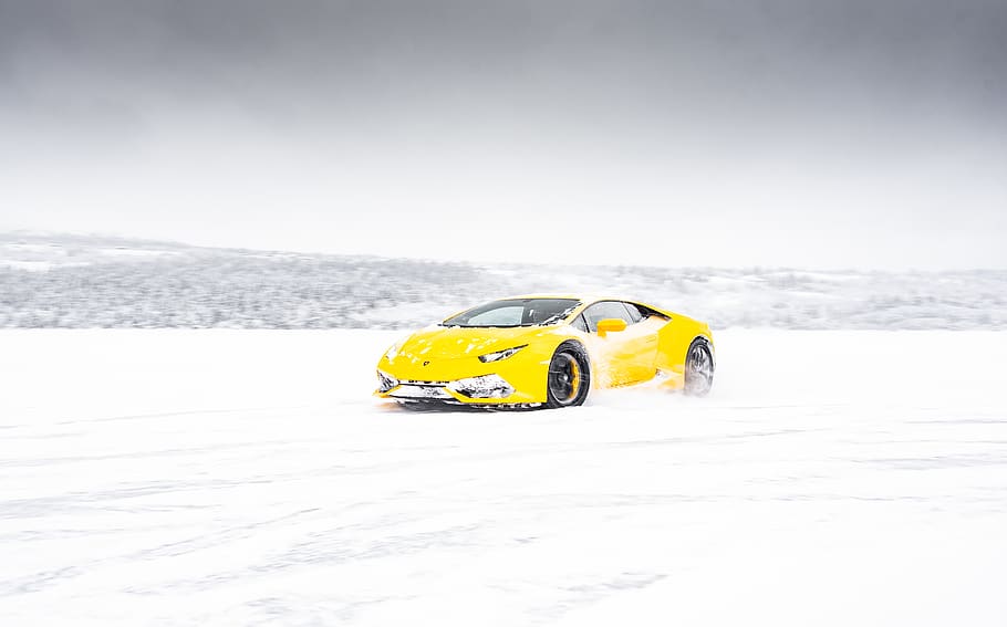 yellow coupe, snow, transportation, mode of transportation, nature HD wallpaper