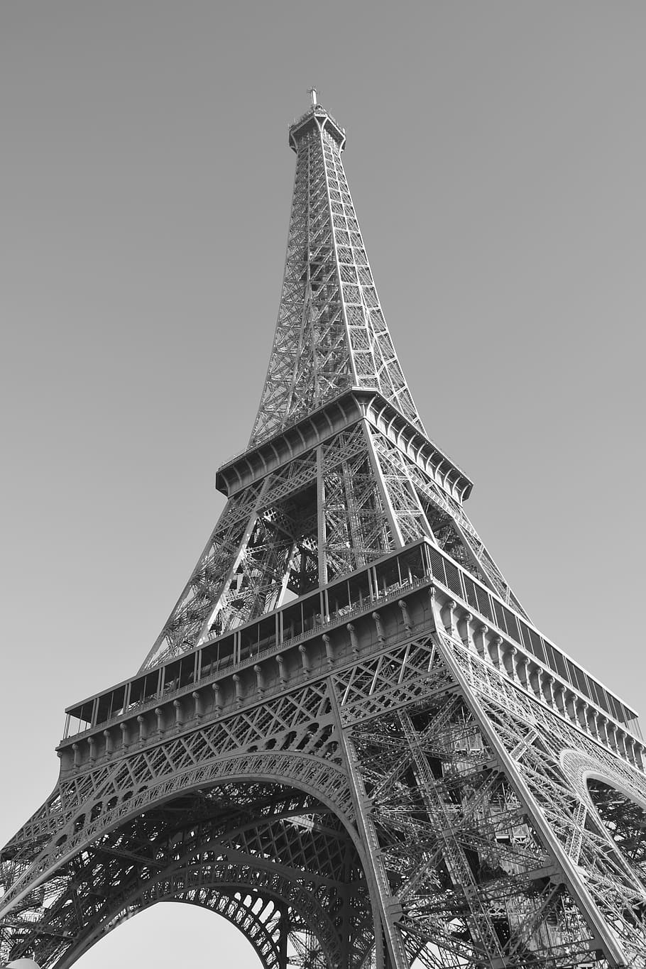 eiffel tower, eiffel tower monument historic, paris, black and white photo, HD wallpaper