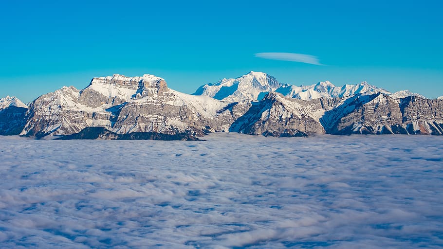 mountain covered by snow, outdoors, nature, ice, glacier, mountain range HD wallpaper