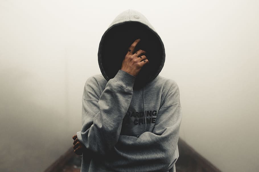 gray and black pullover hoodie, person, hand, dark, horror, eerie, HD wallpaper