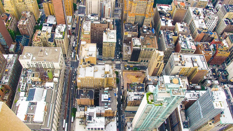 areal view of buildings, city, aerial view, architecture, street