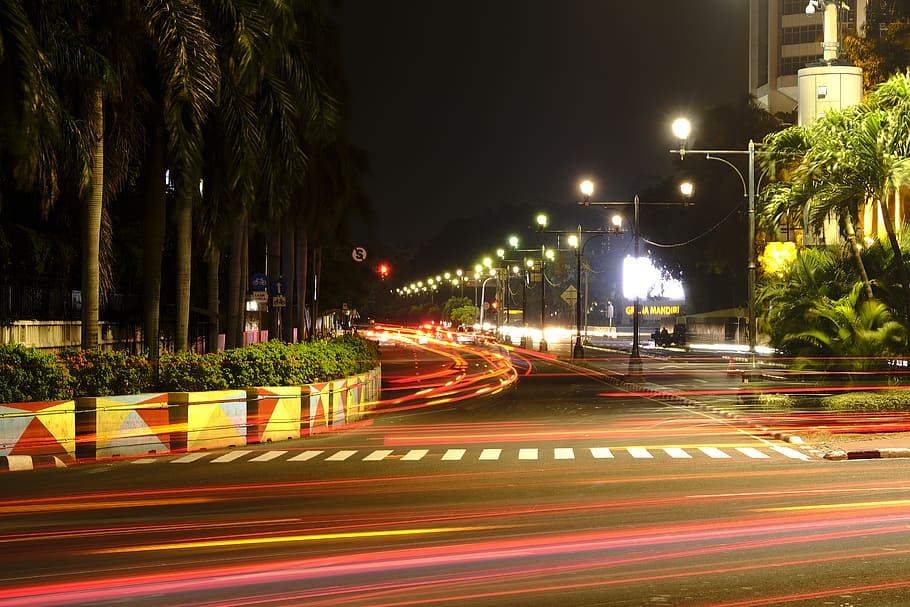 indonesia, jakarta pusat, hi, street, light, night, illuminated, HD wallpaper