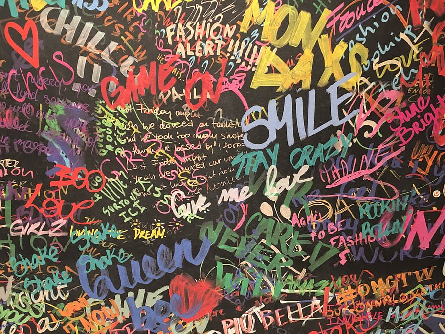 graffiti wall, text, poster, advertisement, brochure, paper, flyer, HD wallpaper
