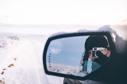 person holding camera, mirror, human, car mirror, automobile HD wallpaper