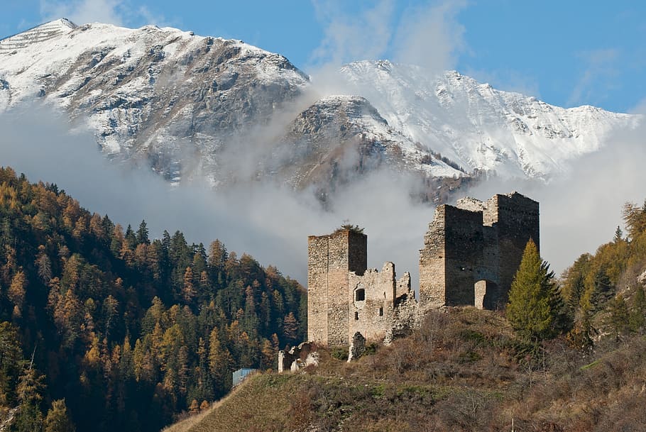 tschanuff, castle, construction, nature, landscape, mountain HD wallpaper