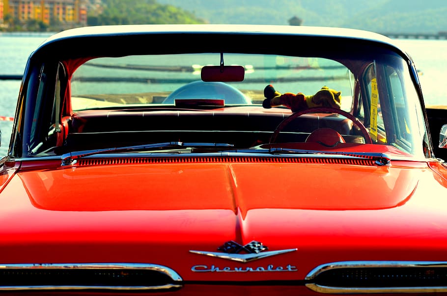 red Chevrolet car, vehicle, human, person, people, transportation HD wallpaper
