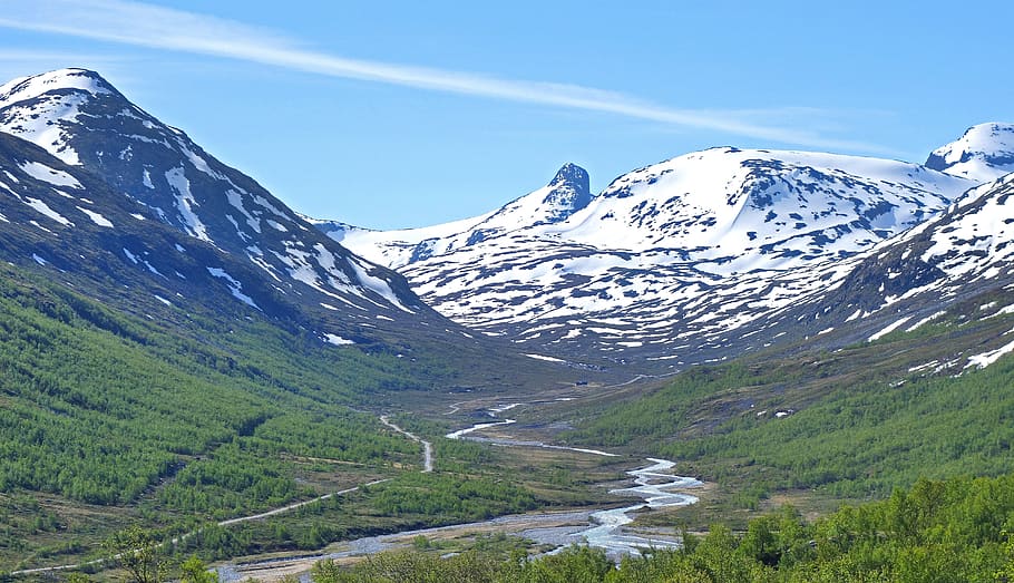 norway, valley, mountains, snow, scenics - nature, beauty in nature HD wallpaper