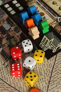 six assorted-color dice, game, toy, wildlife, giant panda, animal HD wallpaper