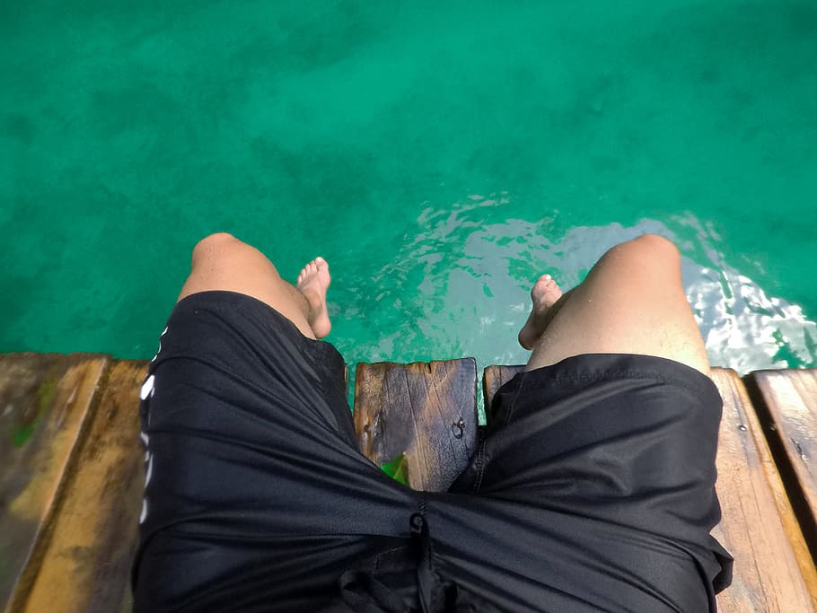 dock, green, blue, sea, swimtrunks, samoa, ocean, water, human leg HD wallpaper