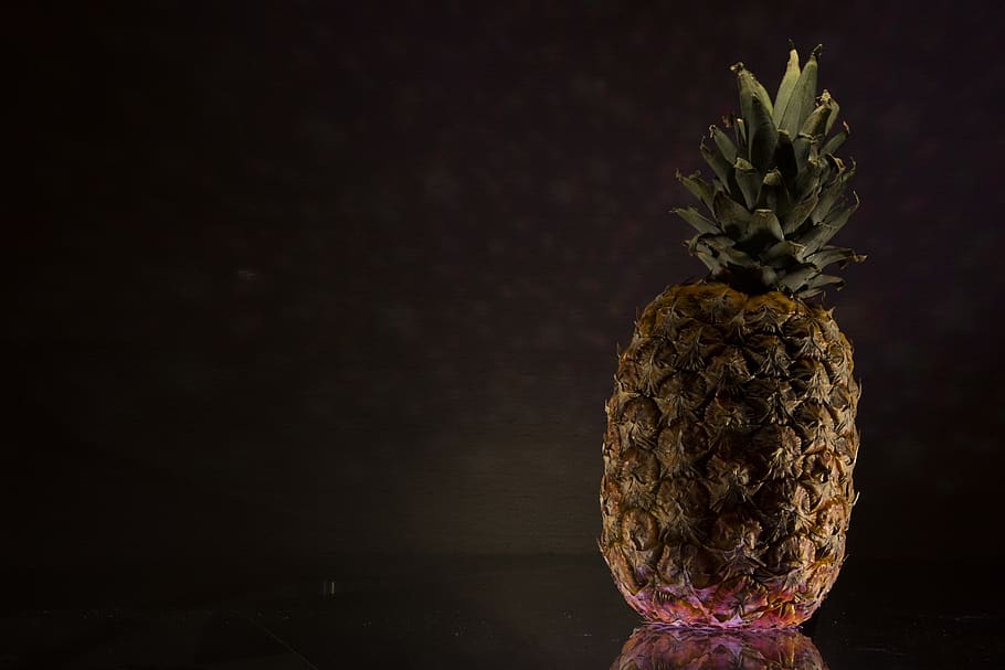pineapple fruit, produce, flora, food, plant, conifer, tree, black HD wallpaper