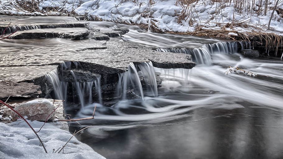 Water Flowing in the River, cold, snow, winter, beauty in nature HD wallpaper