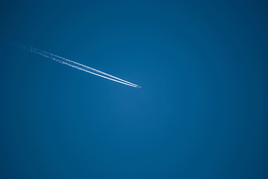 plane, sky, blue, vapor trail, transportation, air vehicle HD wallpaper