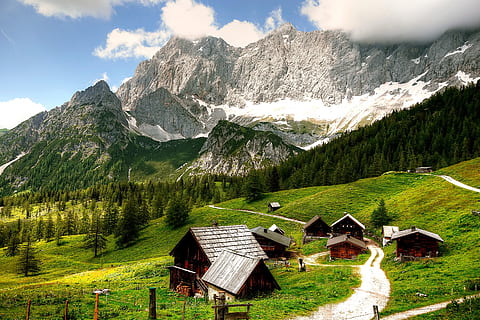 dachstein, austria, nature, landscape, mountains, alpine, sky HD wallpaper