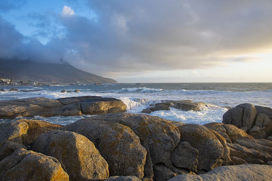 Landscape Photography of Seashore, beach, boulders, clouds, dawn, HD wallpaper
