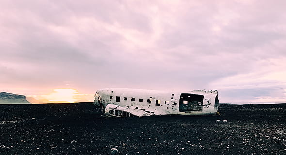 white airplane, boat, transportation, vehicle, iceland, solheimasandur HD wallpaper