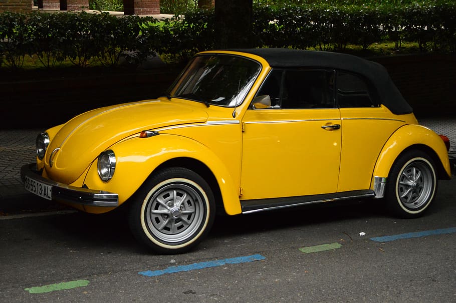 auto, color, yellow, classic, vehicle, nostalgic, colorful HD wallpaper