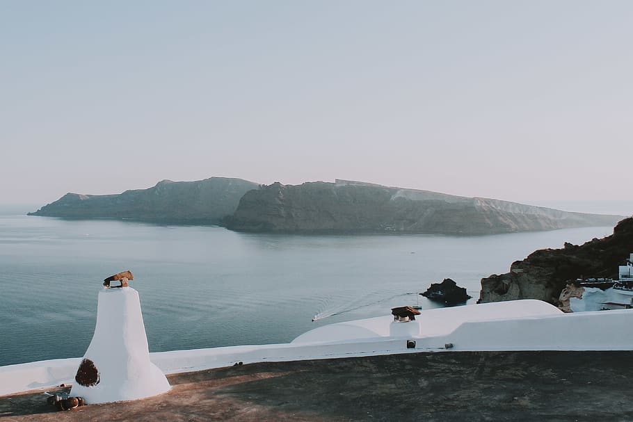 white painted wall overlooking sea and mountain, water, sky, scenics - nature HD wallpaper