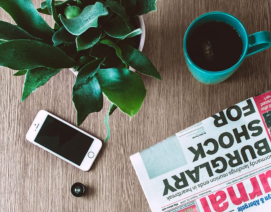 Iphone On Brown Wooden Table, cup, drink, flatlay, mug, news HD wallpaper