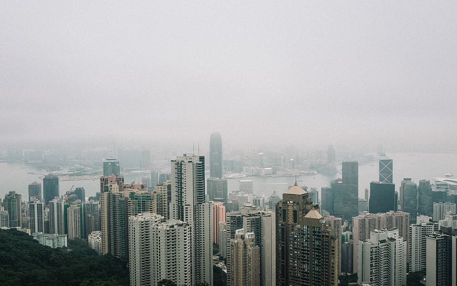 city skyline, nature, metropolis, urban, town, building, smoke HD wallpaper