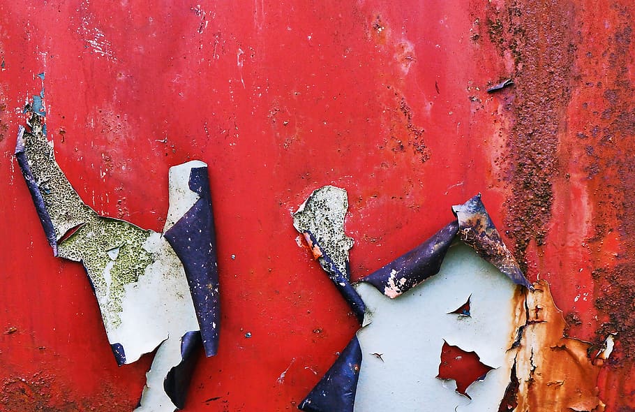 red paint, wall - building feature, weathered, no people, peeling off HD wallpaper