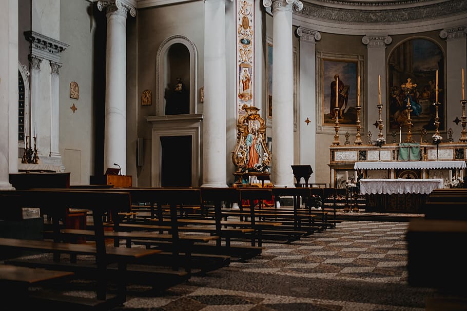 empty church interior, architecture, building, altar, italy, indoors HD wallpaper